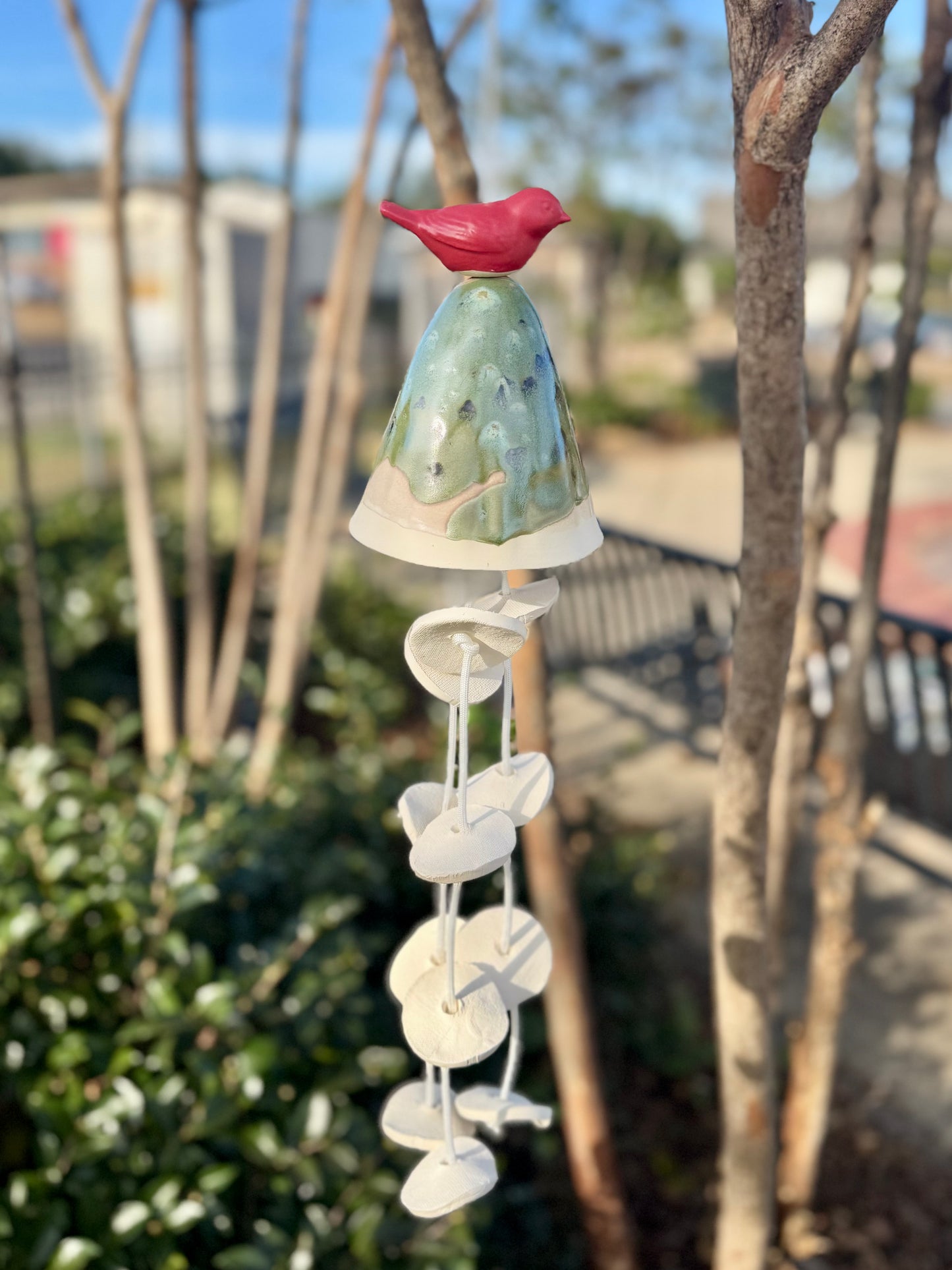 Pottery Wind Chime- Single Large Mushroom/Bird, Short