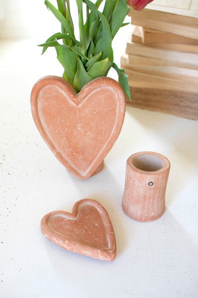 White-Wash Clay Heart Vase