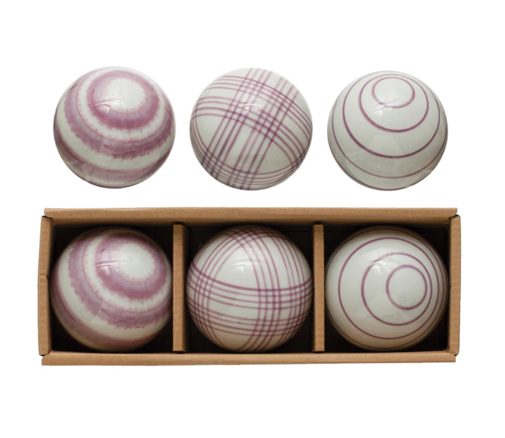 Stoneware Orbs, White & Purple