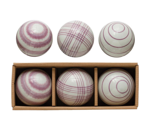 Stoneware Orbs, White & Purple