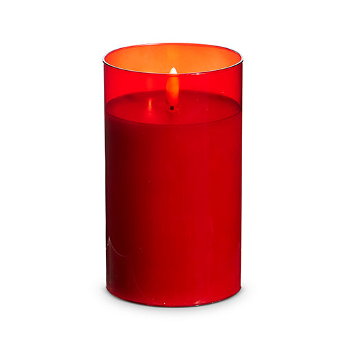 RED GLASS IVORY PILLAR CANDLE