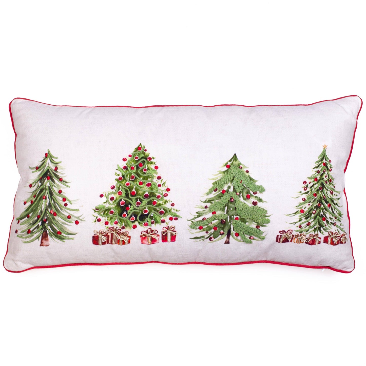 Christmas Tree Pillow White/Green/Red 24x12