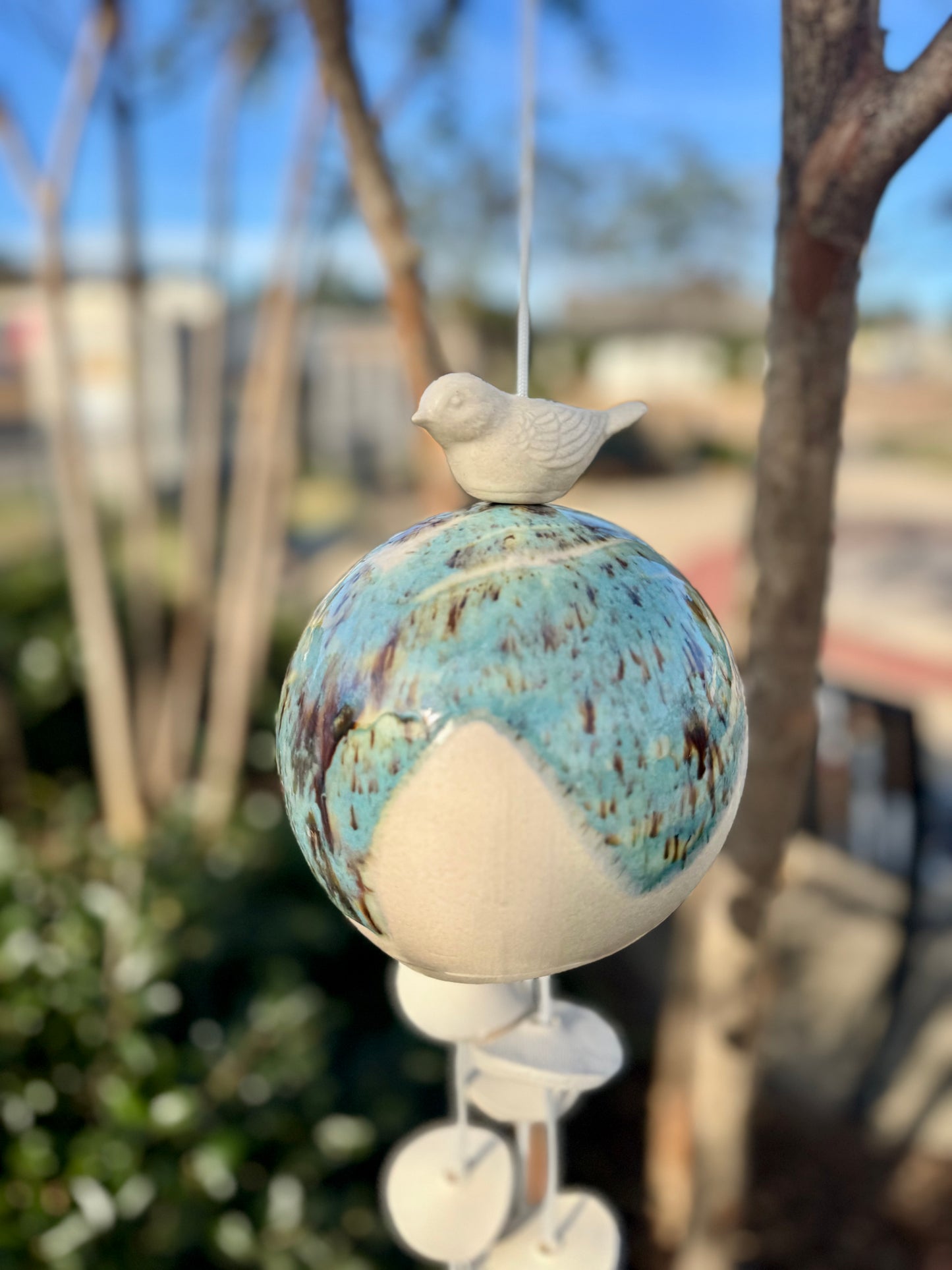 Pottery Wind Chime- 6.5” Sphere/bird