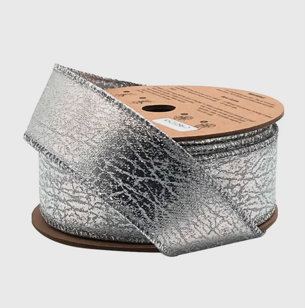 1.5" X 10 Yds Silver Faux Leather Wired Ribbon