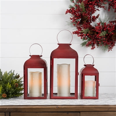 Red Iron & Glass Lantern (3 sizes)