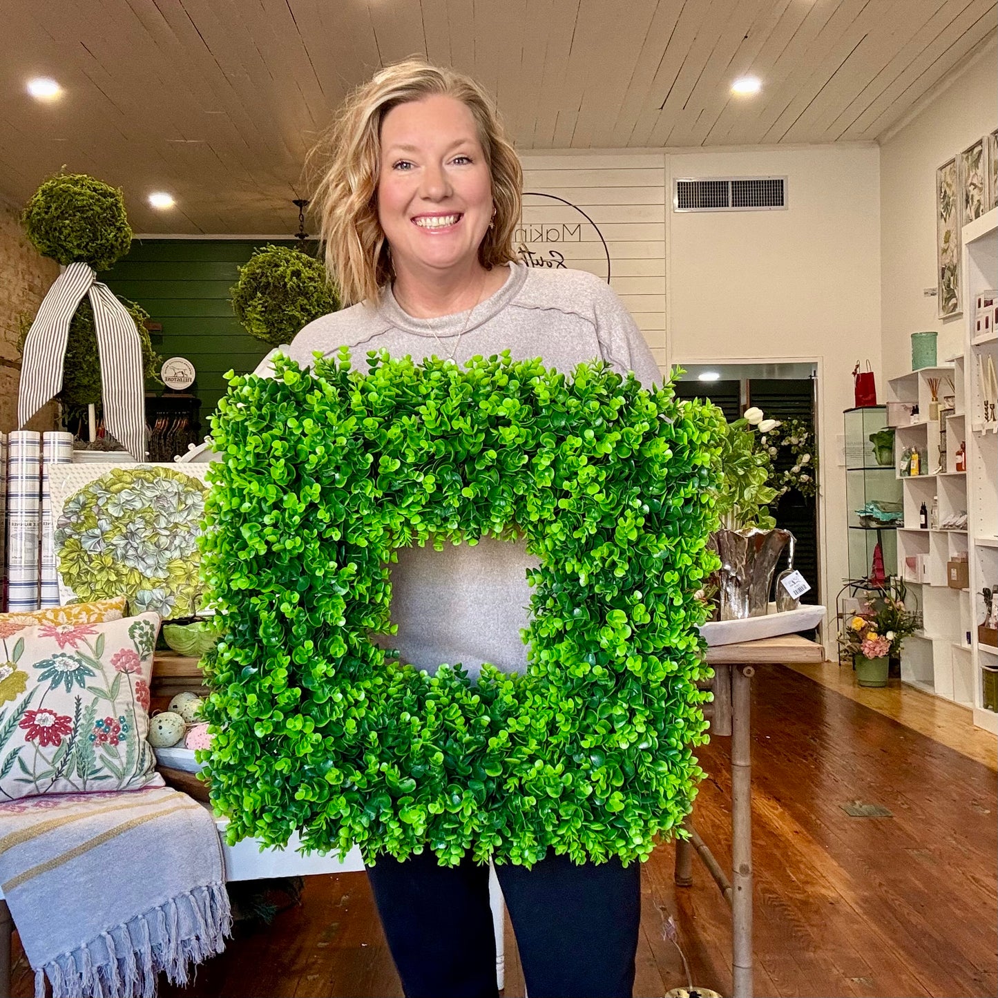 20” Square Boxwood Wreath