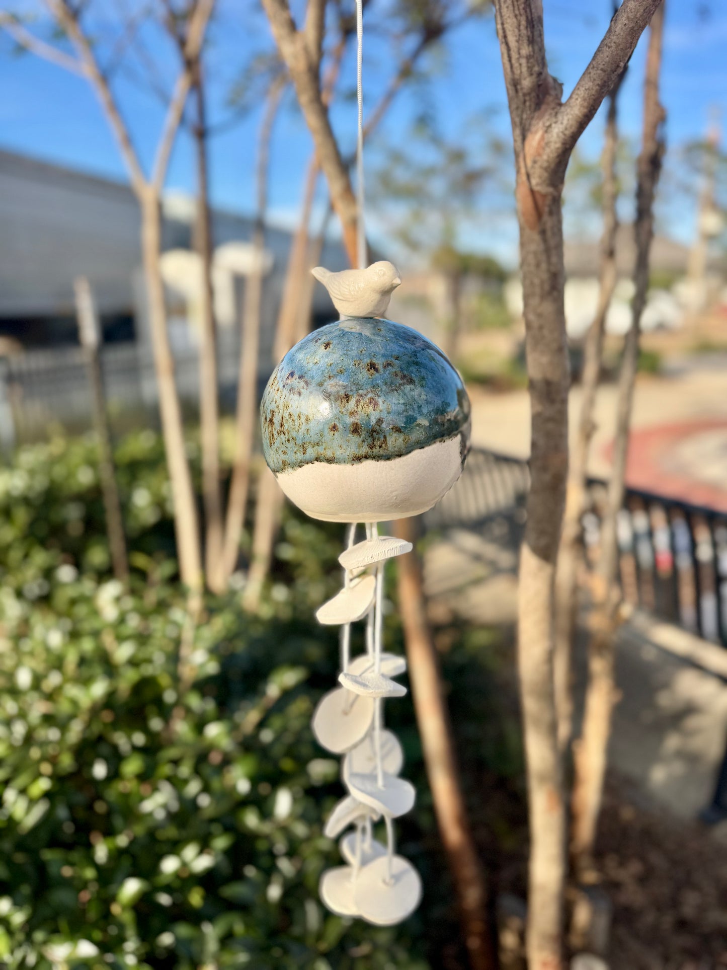 Pottery Wind Chime- 6.5” Sphere/bird