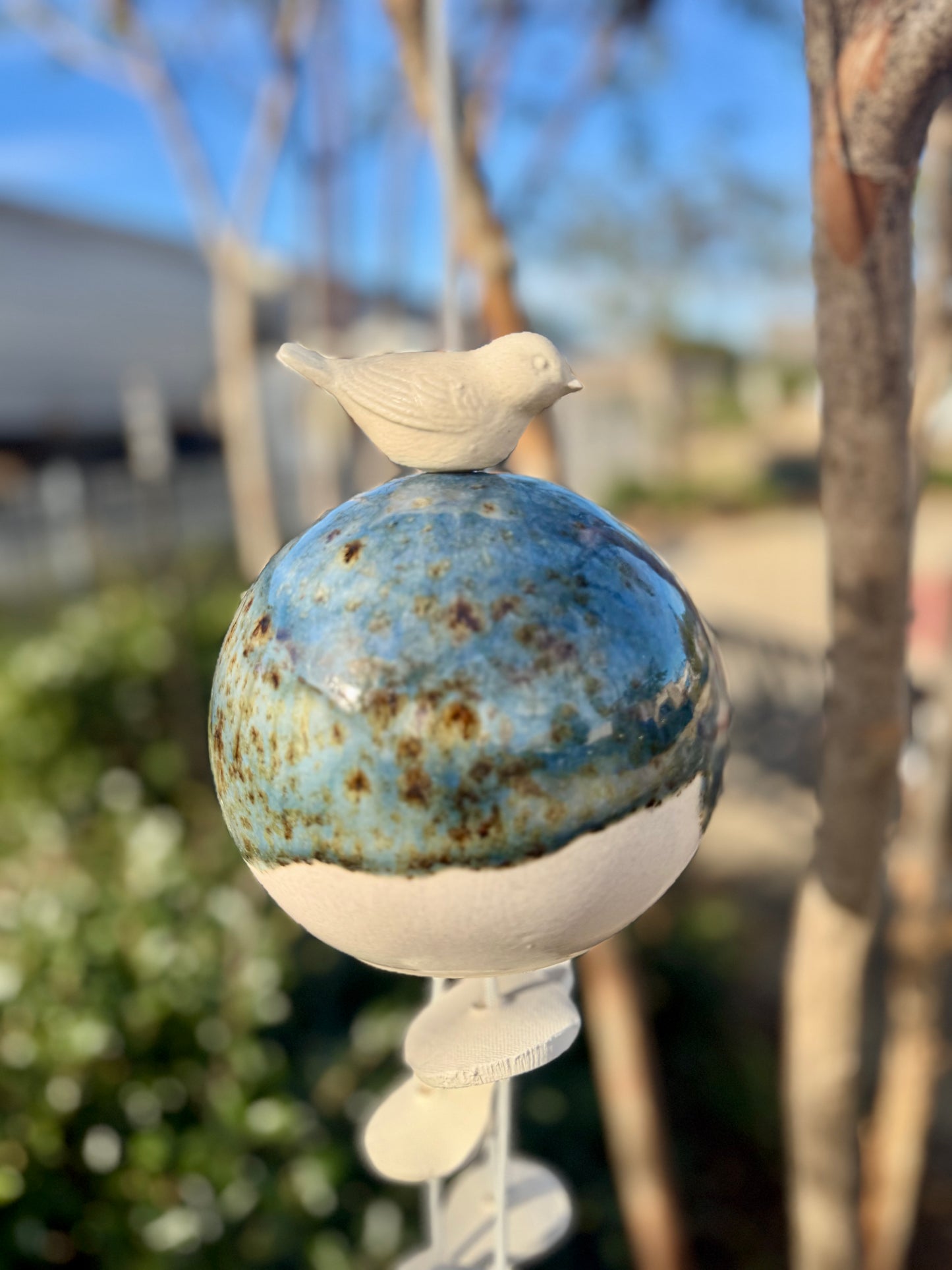 Pottery Wind Chime- 6.5” Sphere/bird
