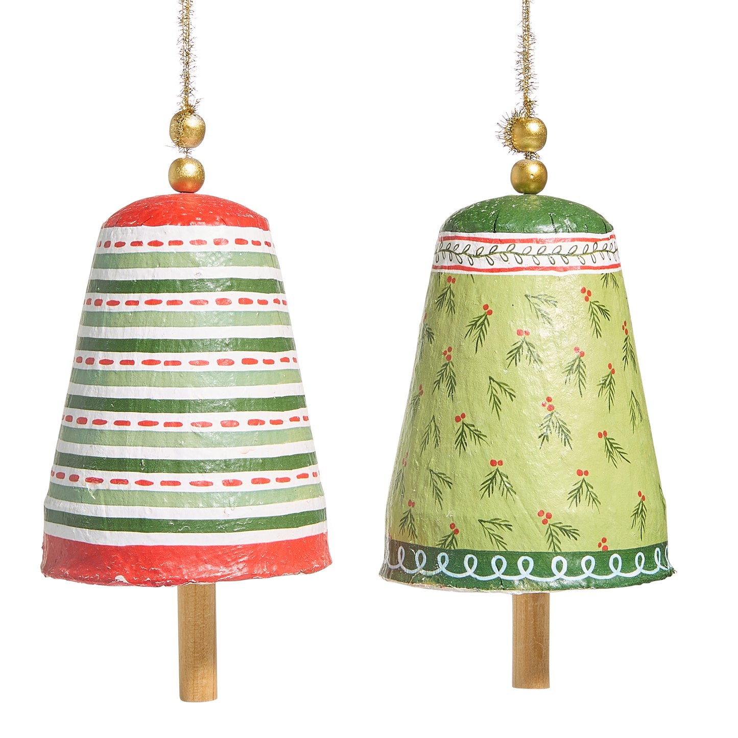 10" Pattern Christmas Paper Mache Bell Ornament
