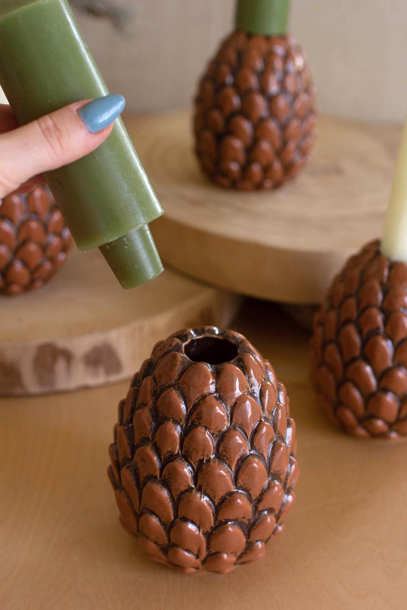 Ceramic Pinecone Taper Candle Holder