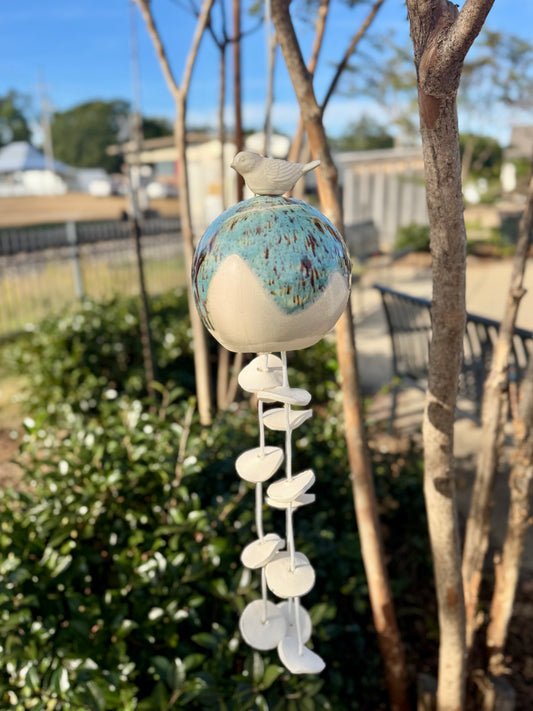 Pottery Wind Chime- 6.5” Sphere/bird