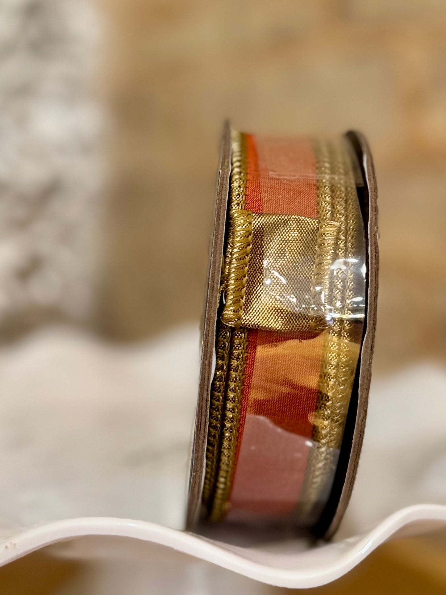 DUPIONI SHIMMER FUSED COPPER METALLIC BACKED WIRED EDGE RIBBON
