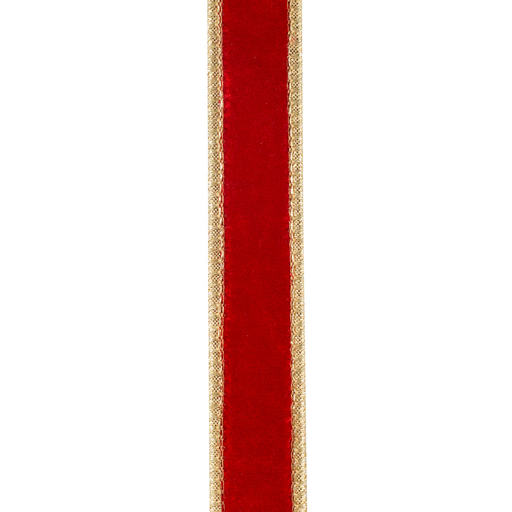 Red/Gold Velvet Metallic Dupioni Wred Edge Ribbon