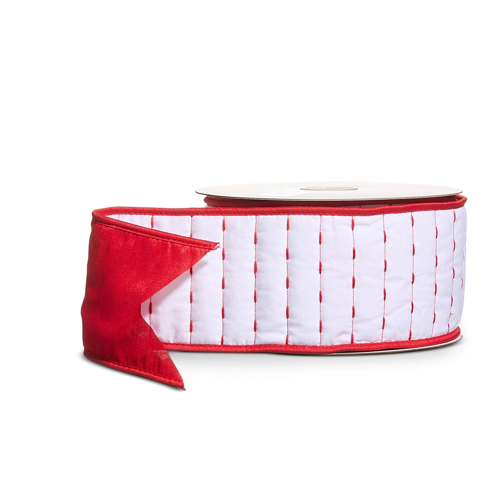 White Velvet Stitched Wired Ribbon