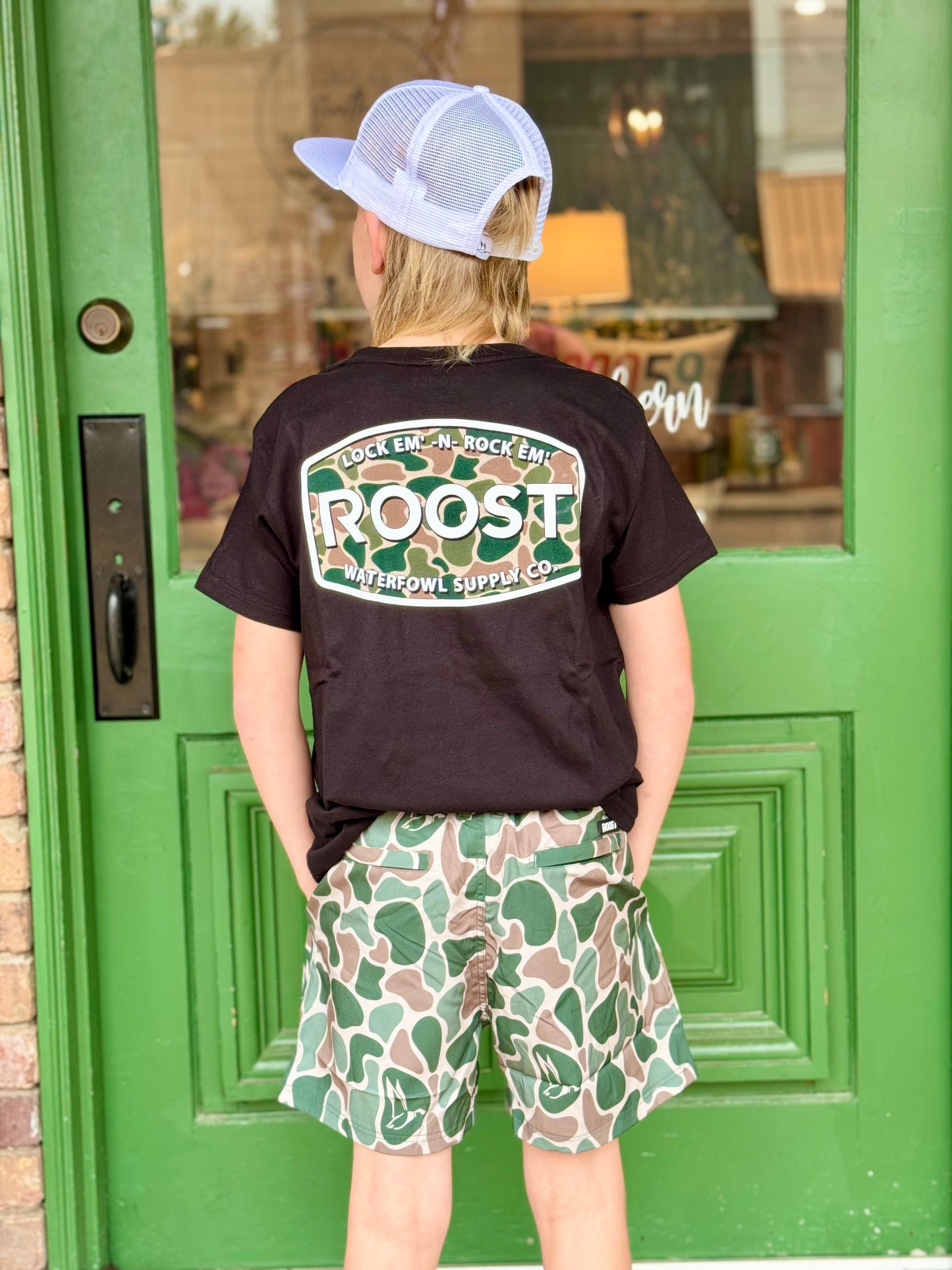 Youth ROOST Camo Logo Tee