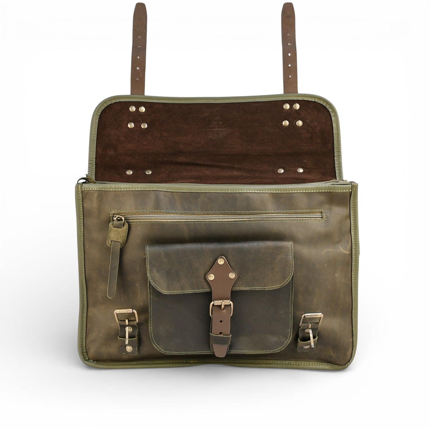 Bovine Leather Briefcase - Olive