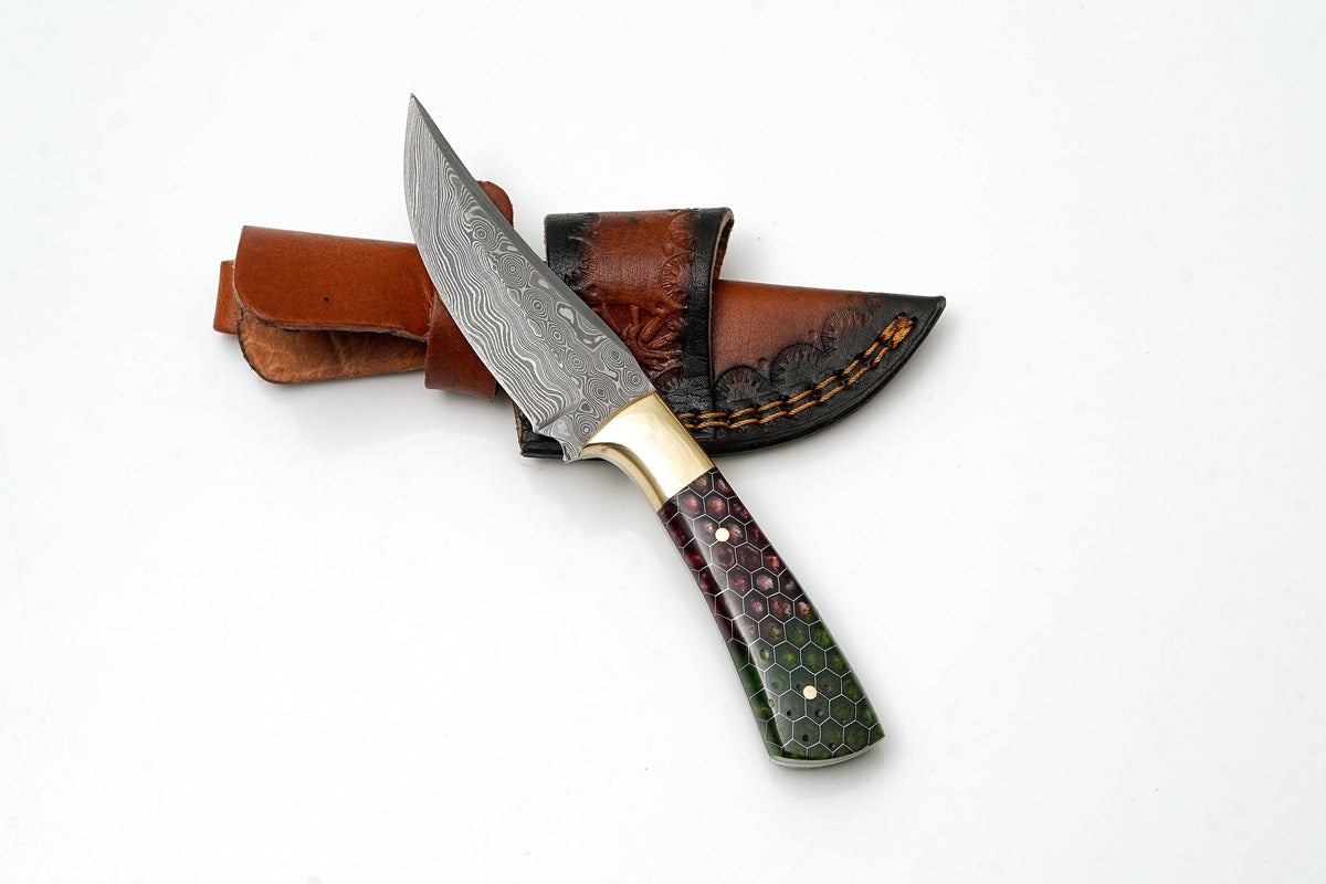 Hand-Forged Damascus, Honeycomb Resin Handle