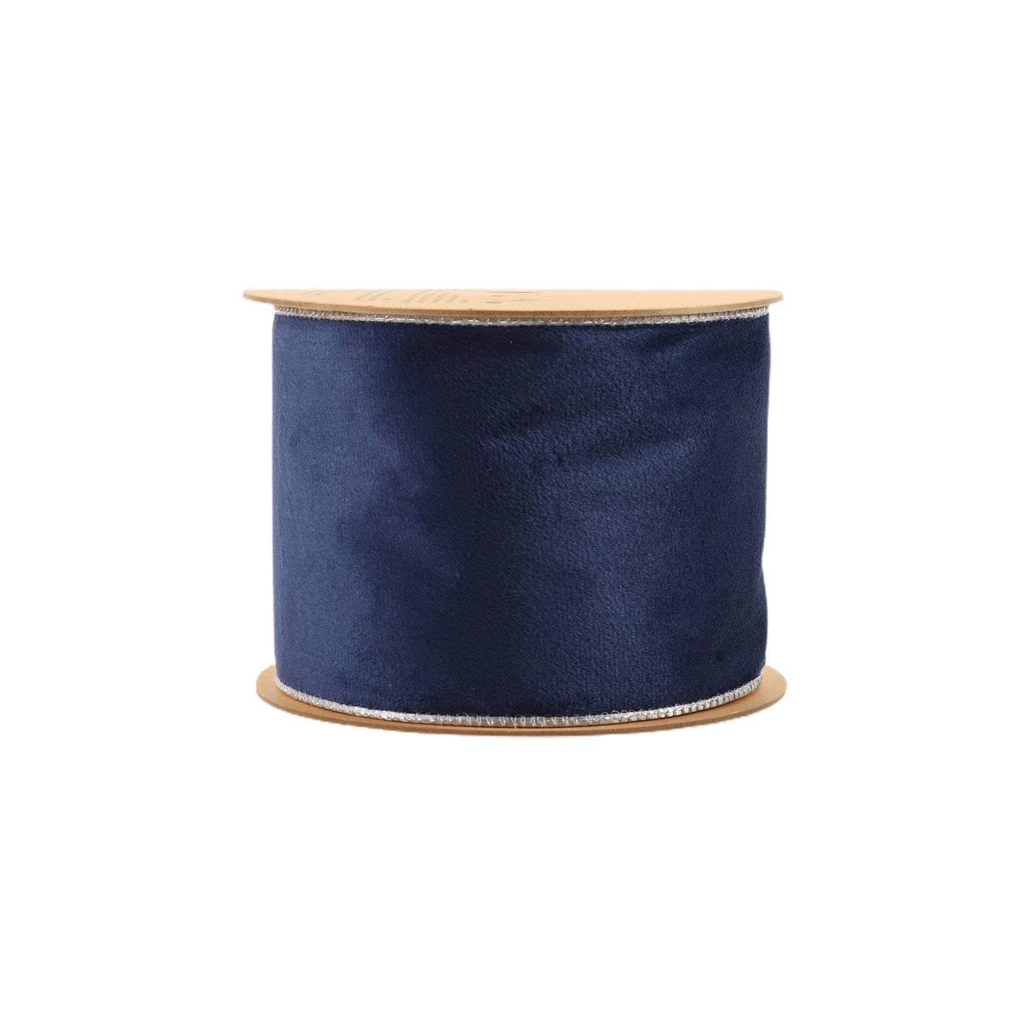 4" Reversible Classic Velvet Wired Ribbon, Navy/Silver, 10 Yard