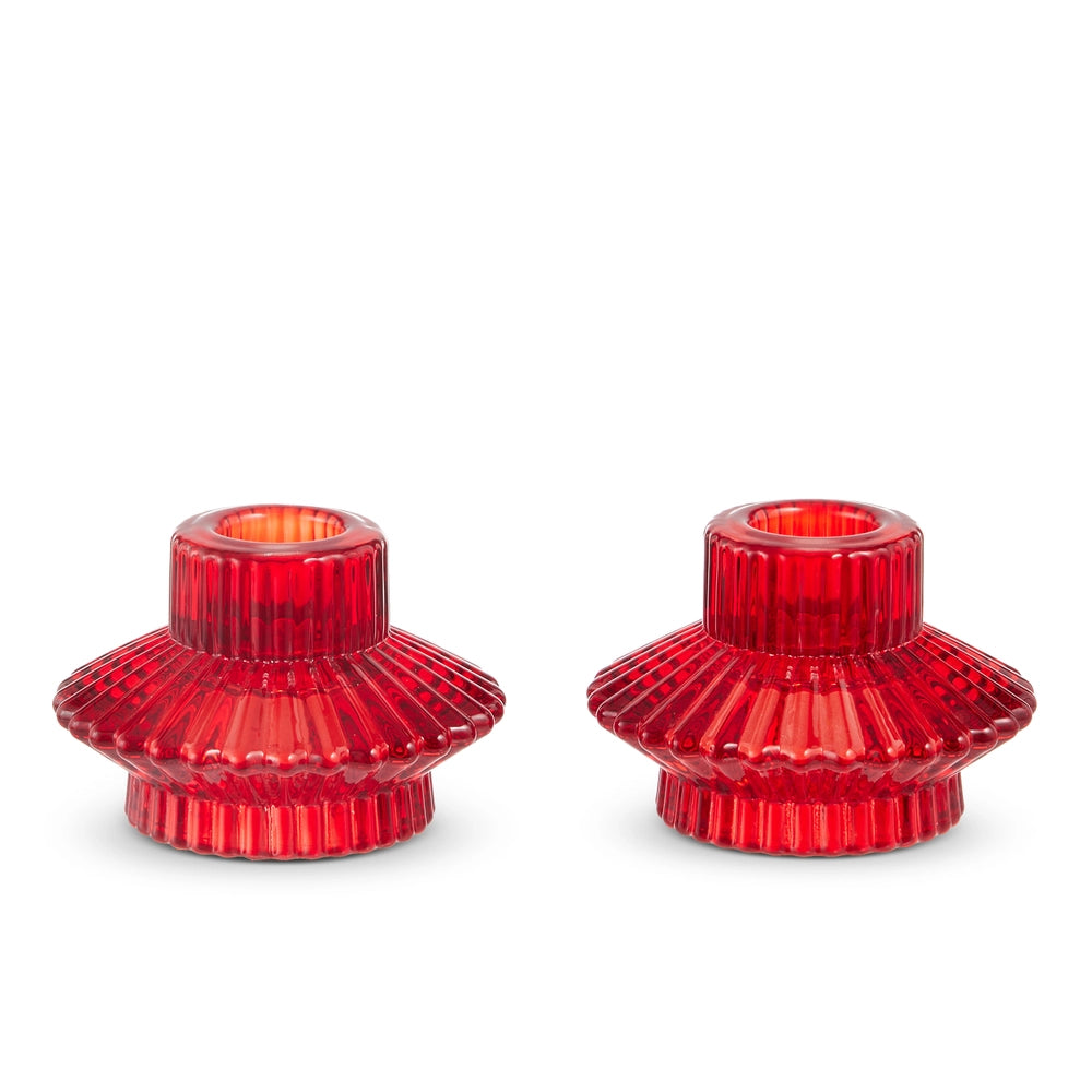 3" Red Candle Holders- Set of 2