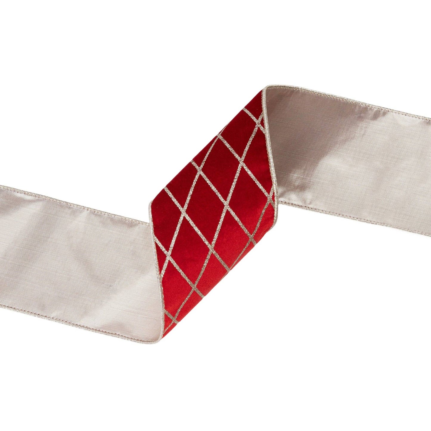 4” Wired Red Velvet Ribbon with Glittered Diamond 10yd