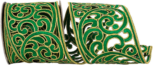 Embroidery Green Cutout Wired Edge Ribbon