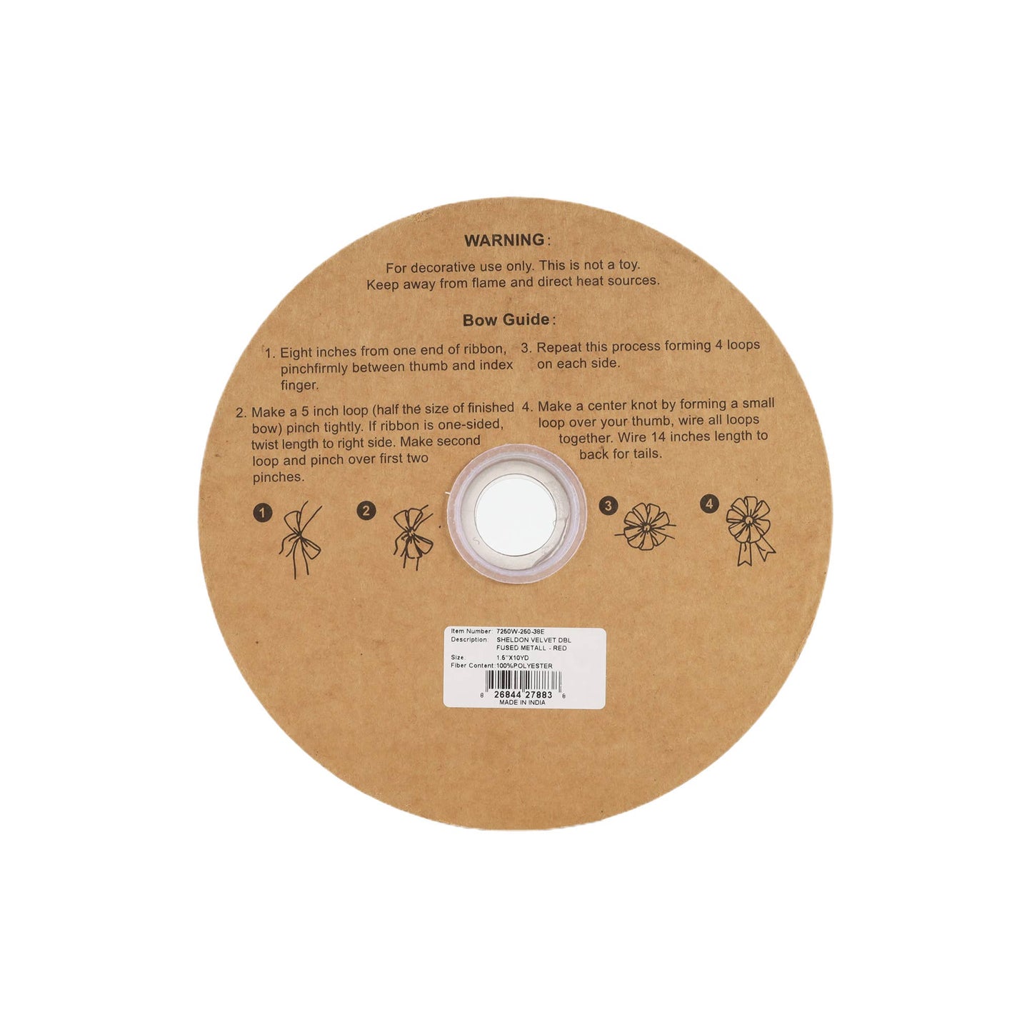 1 1/2" Double-Fused Wired Velvet Ribbon w/ Metallic Trim | 10 Yard Roll: Burgundy / Gold