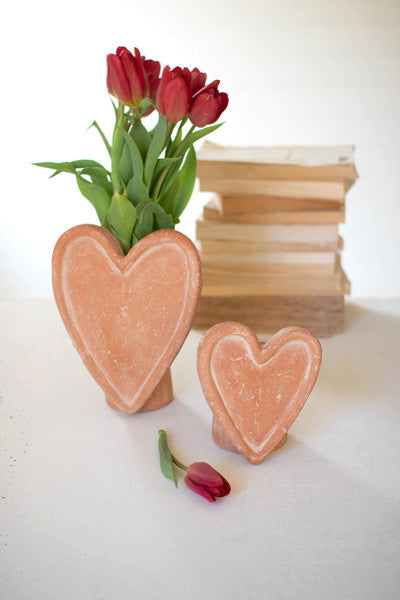 White-Wash Clay Heart Vase