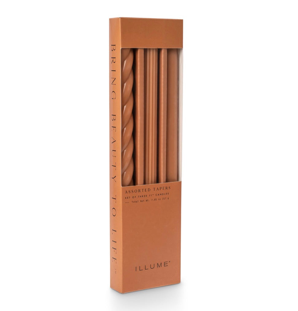 Assorted Taper Candles 3-Pack- Terra Tabac