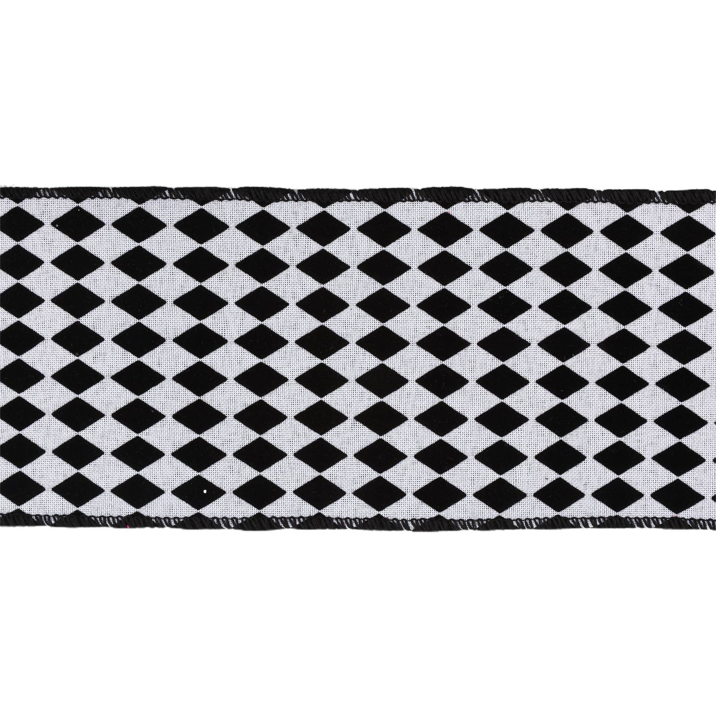 4" Wired Ribbon | Glittered Diamonds w/ Black Backing | 10 Yard Roll