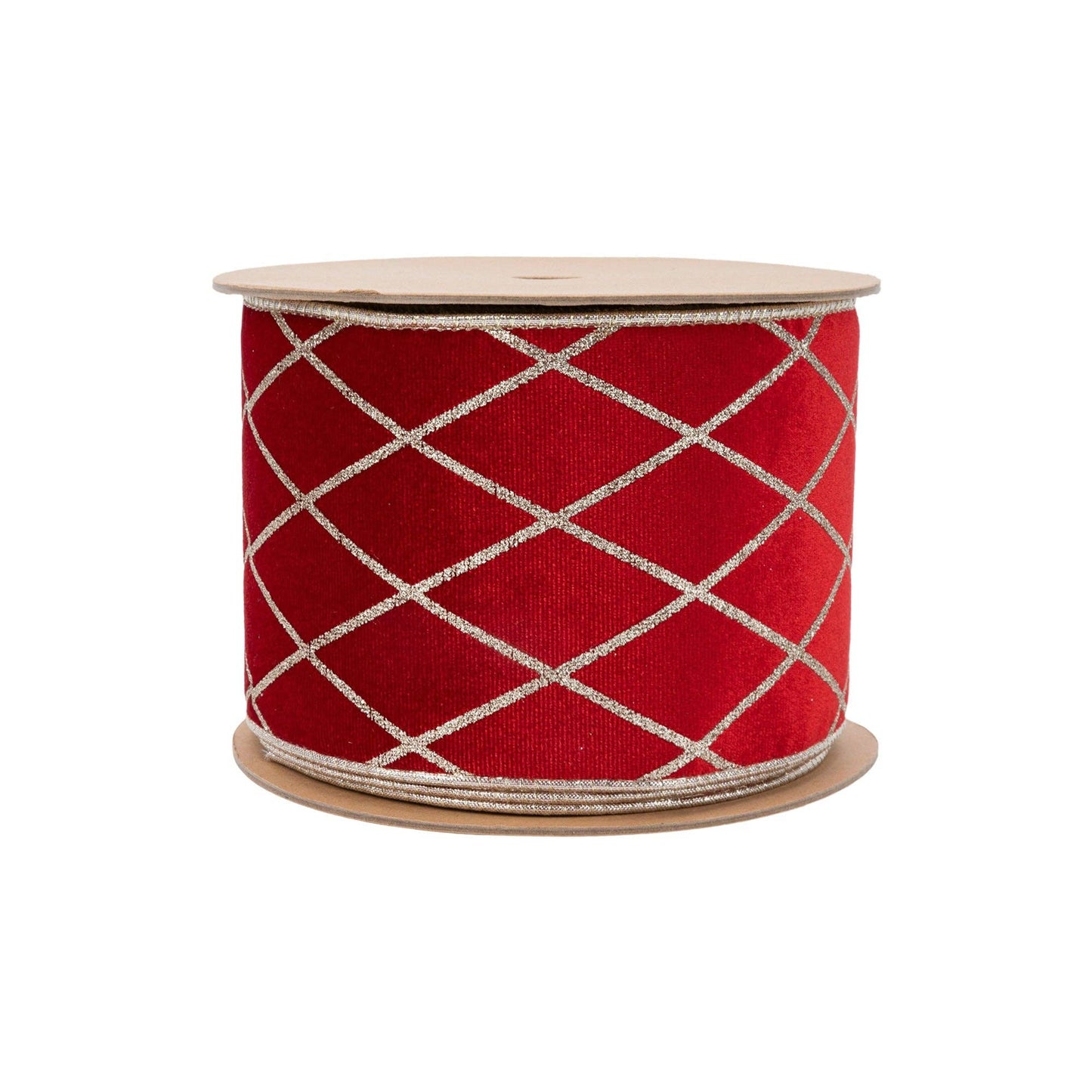 4” Wired Red Velvet Ribbon with Glittered Diamond 10yd