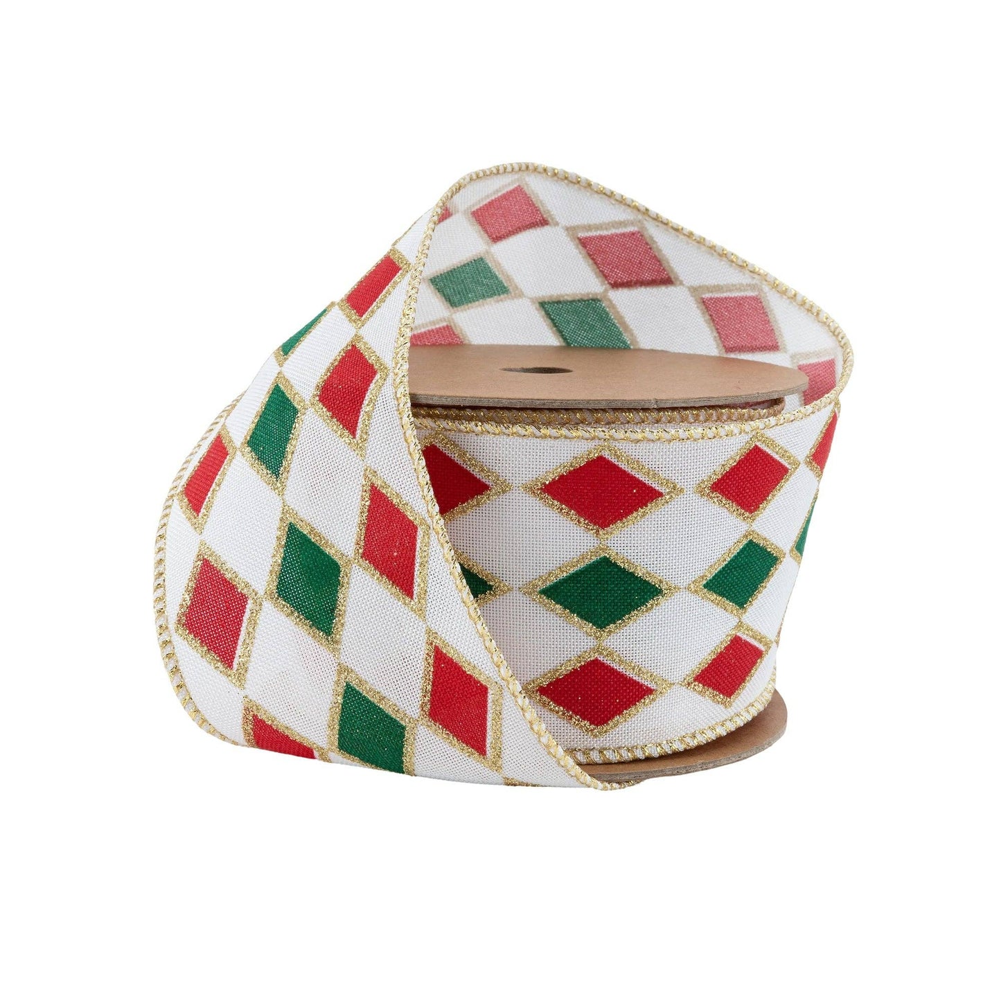 Red and Green Diamond Glitter Wired Ribbon 10yd