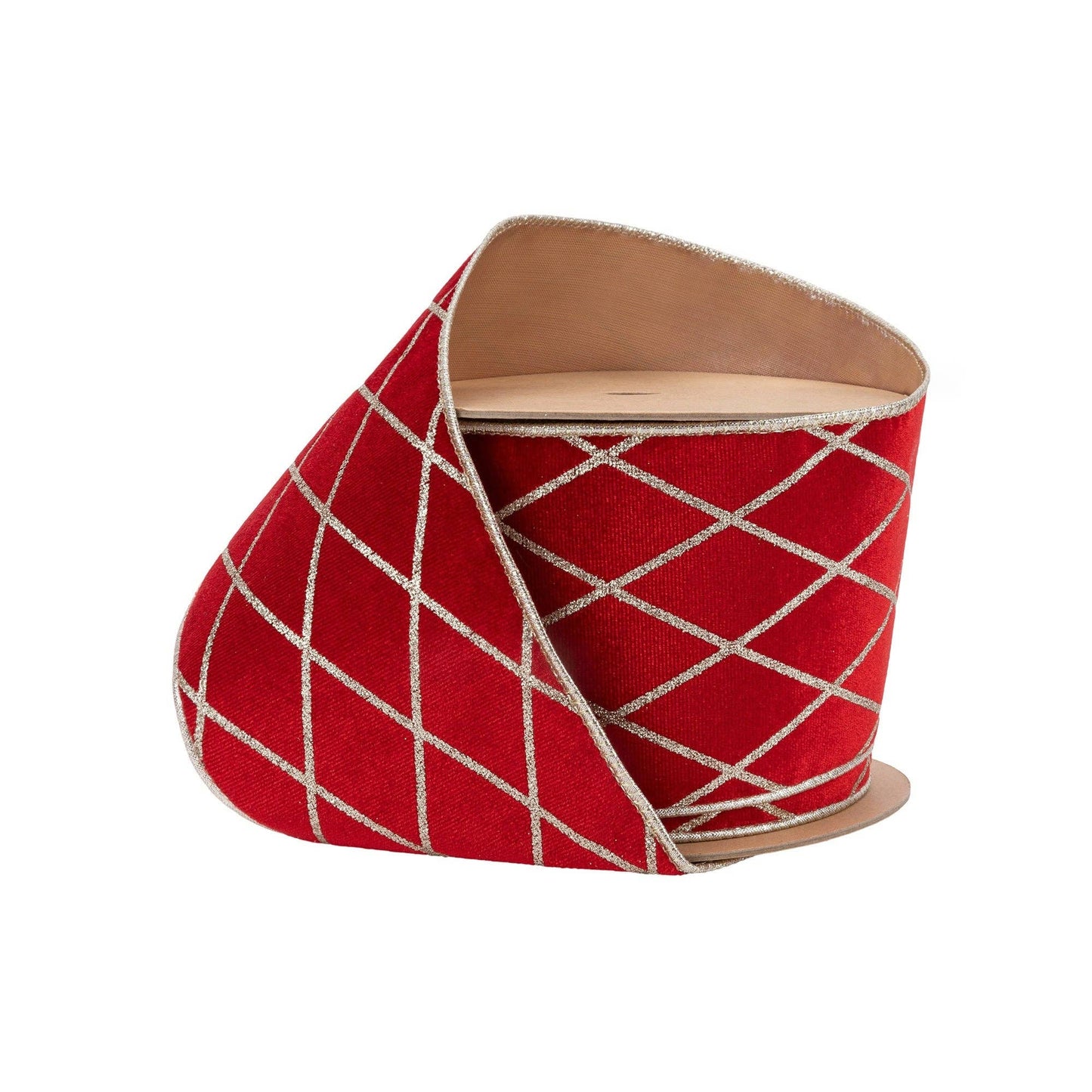 4” Wired Red Velvet Ribbon with Glittered Diamond 10yd