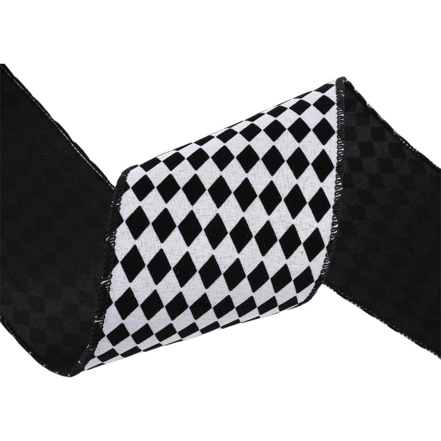 4" Wired Ribbon | Glittered Diamonds w/ Black Backing | 10 Yard Roll