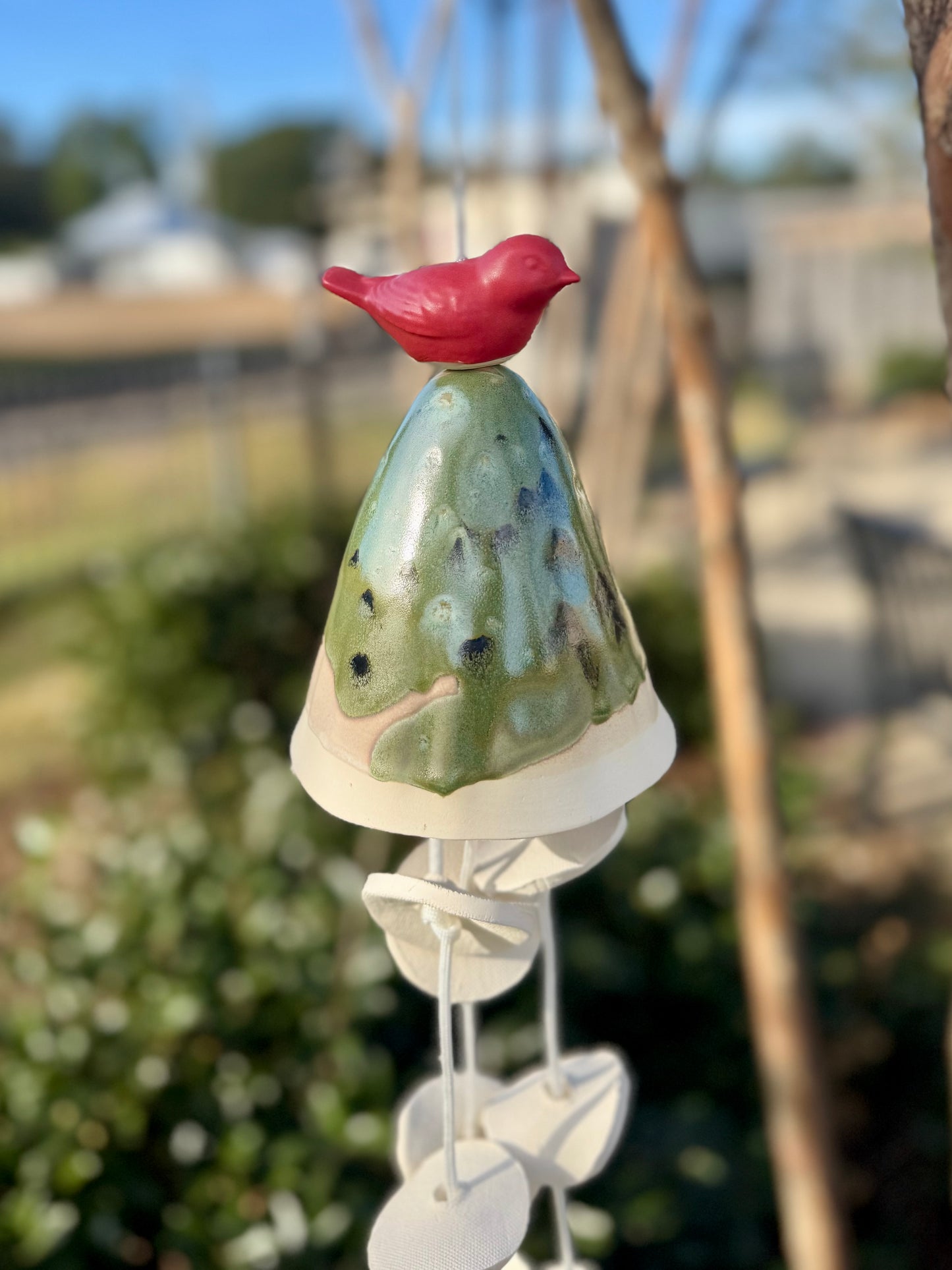 Pottery Wind Chime- Single Large Mushroom/Bird, Short