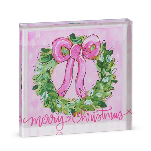 8" MERRY CHRISTMAS WREATH ACRYLIC BLOCK