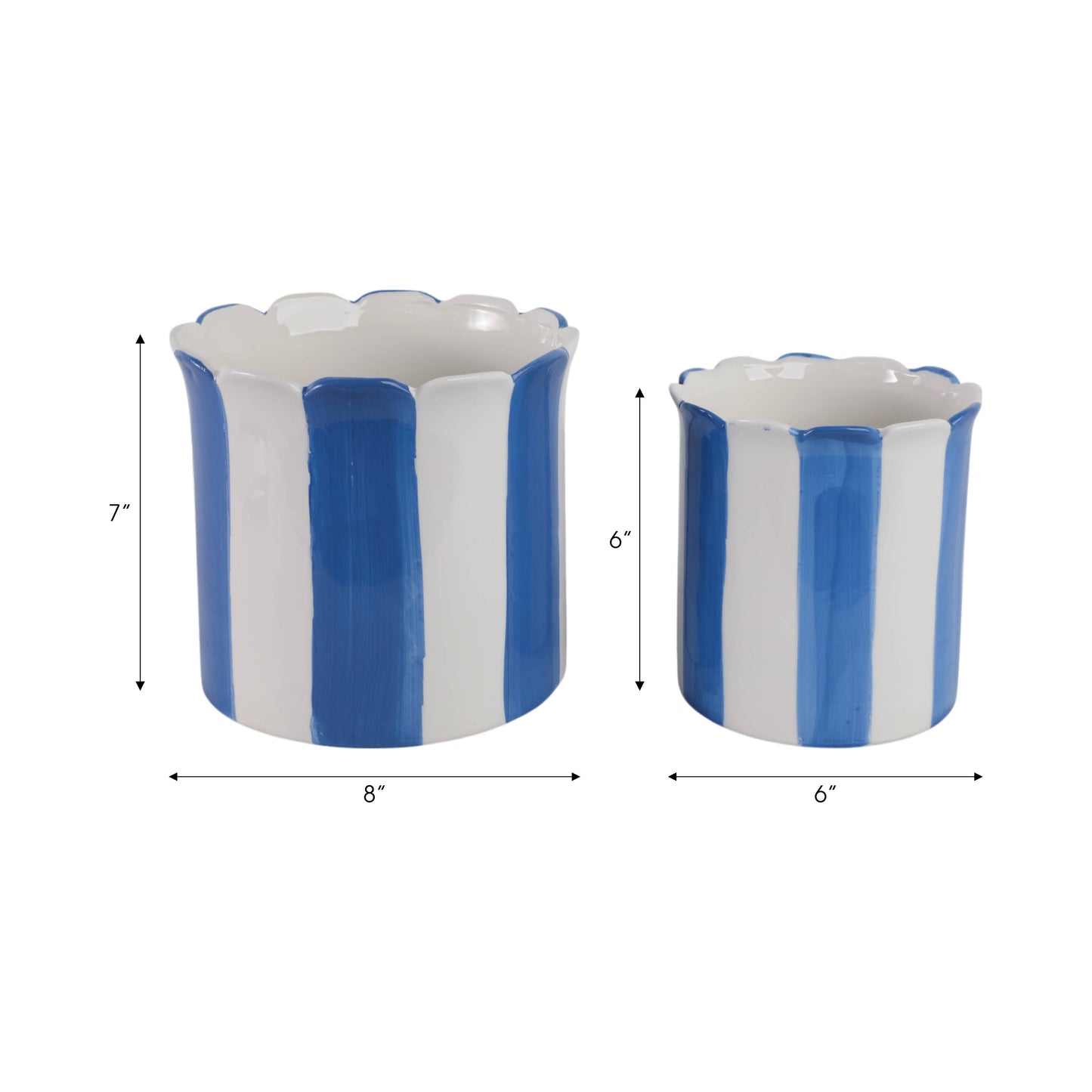 Blue Ceramic Striped Scallop Planter- 2 Sizes