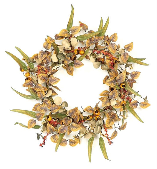 AUTUMN BEECH LEAF & CRATER BERRY WREATH, 24"
