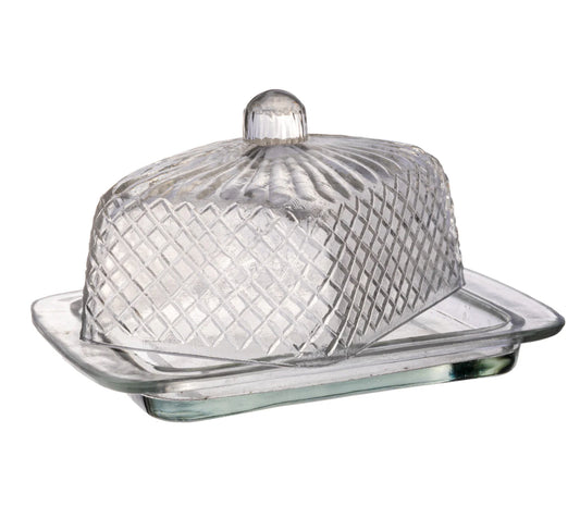 Cut Recycled Glass Butter Dish