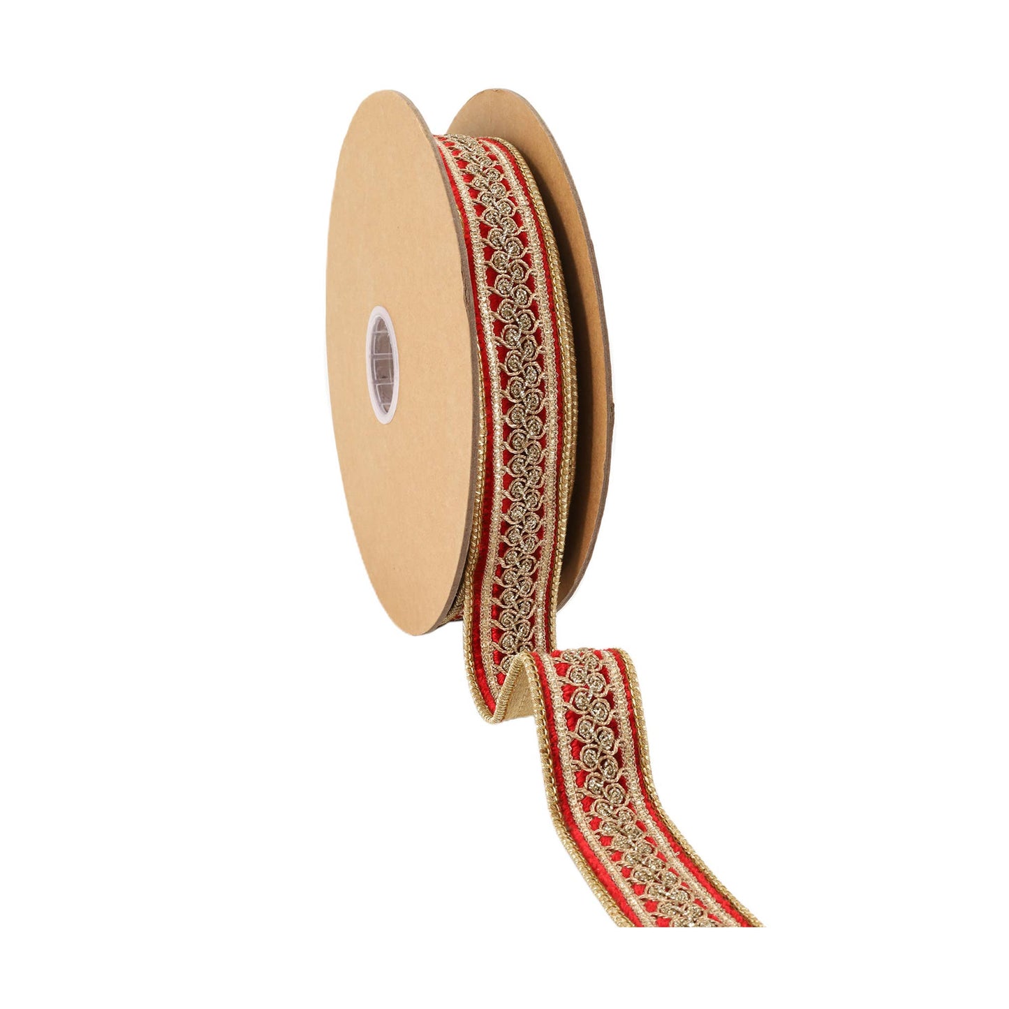 1 1/2" Double-Fused Wired Velvet Ribbon w/ Metallic Trim | 10 Yard Roll: Burgundy / Gold