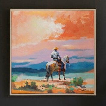 Framed Acrylic Cowboy Painting- LOCAL PICK UP ONLY