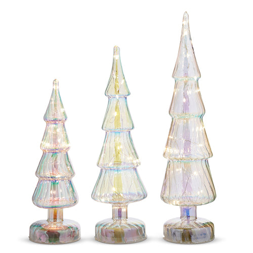 LIGHTED WHITE IRIDESCENT GLASS TREES