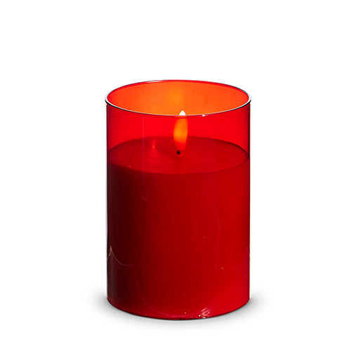 RED GLASS IVORY PILLAR CANDLE