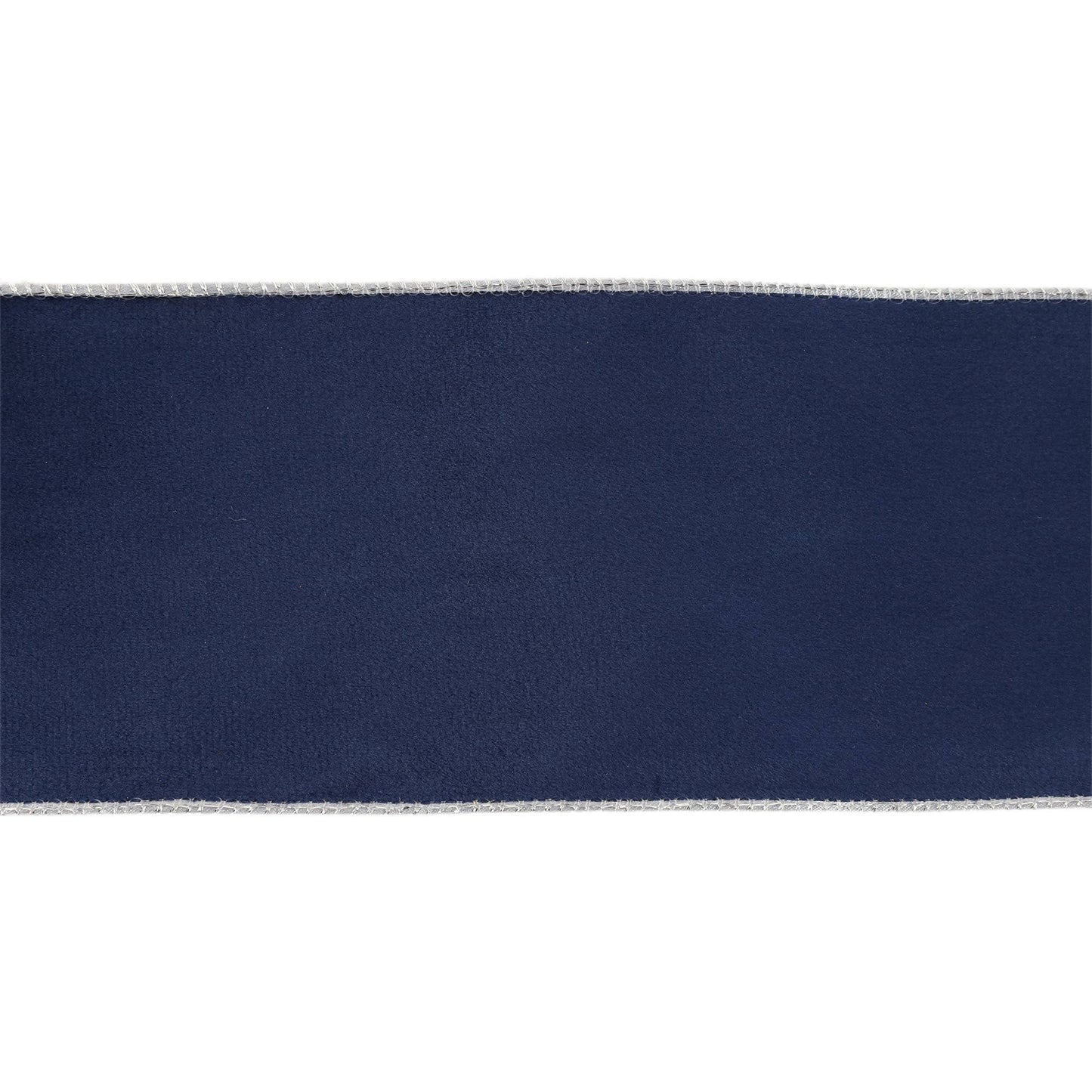 4" Reversible Classic Velvet Wired Ribbon, Navy/Silver, 10 Yard