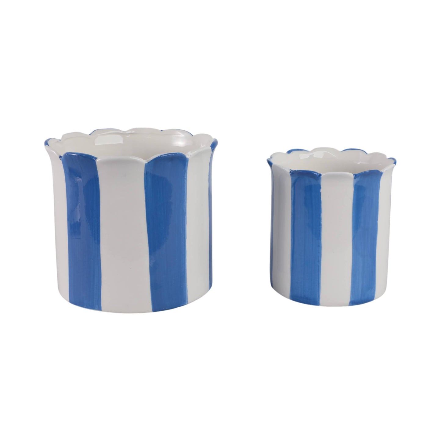 Blue Ceramic Striped Scallop Planter- 2 Sizes