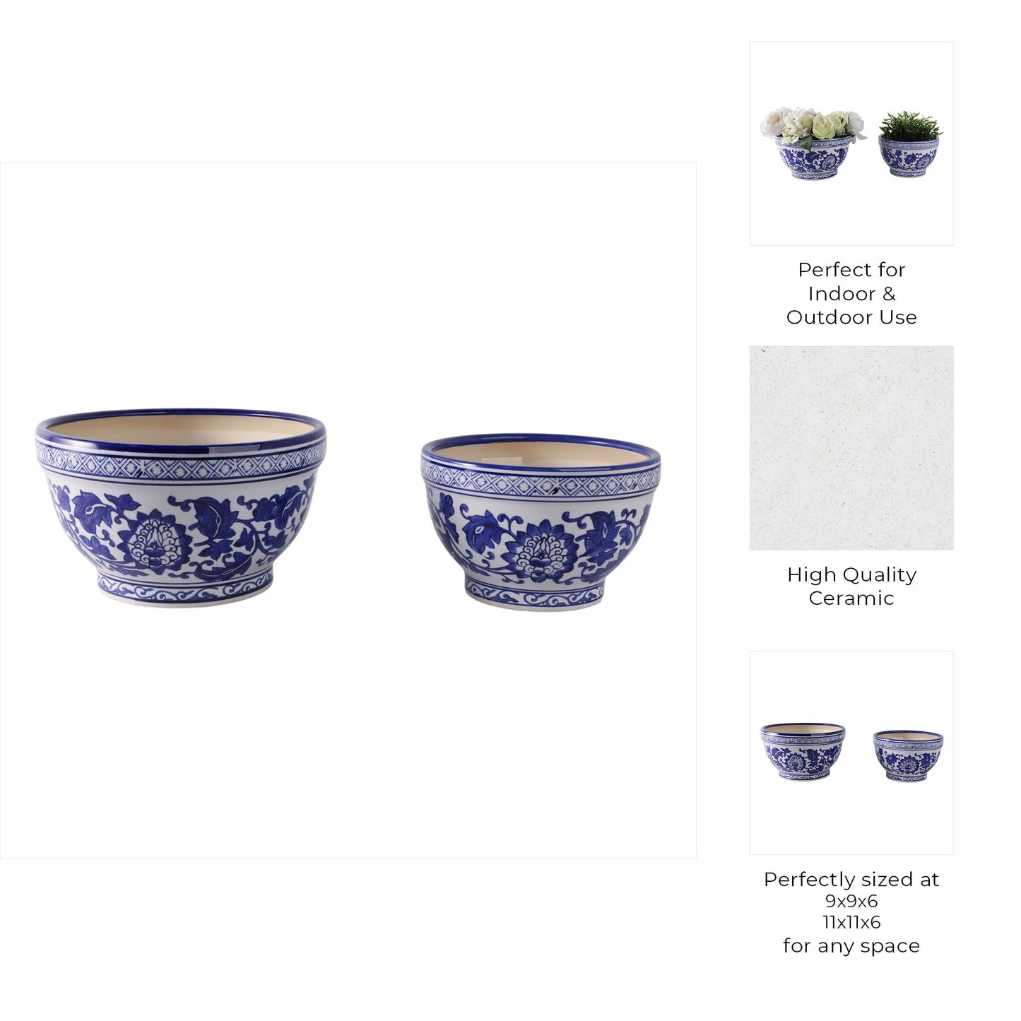 Ceramic Chinoiserie Planters- 2 Sizes