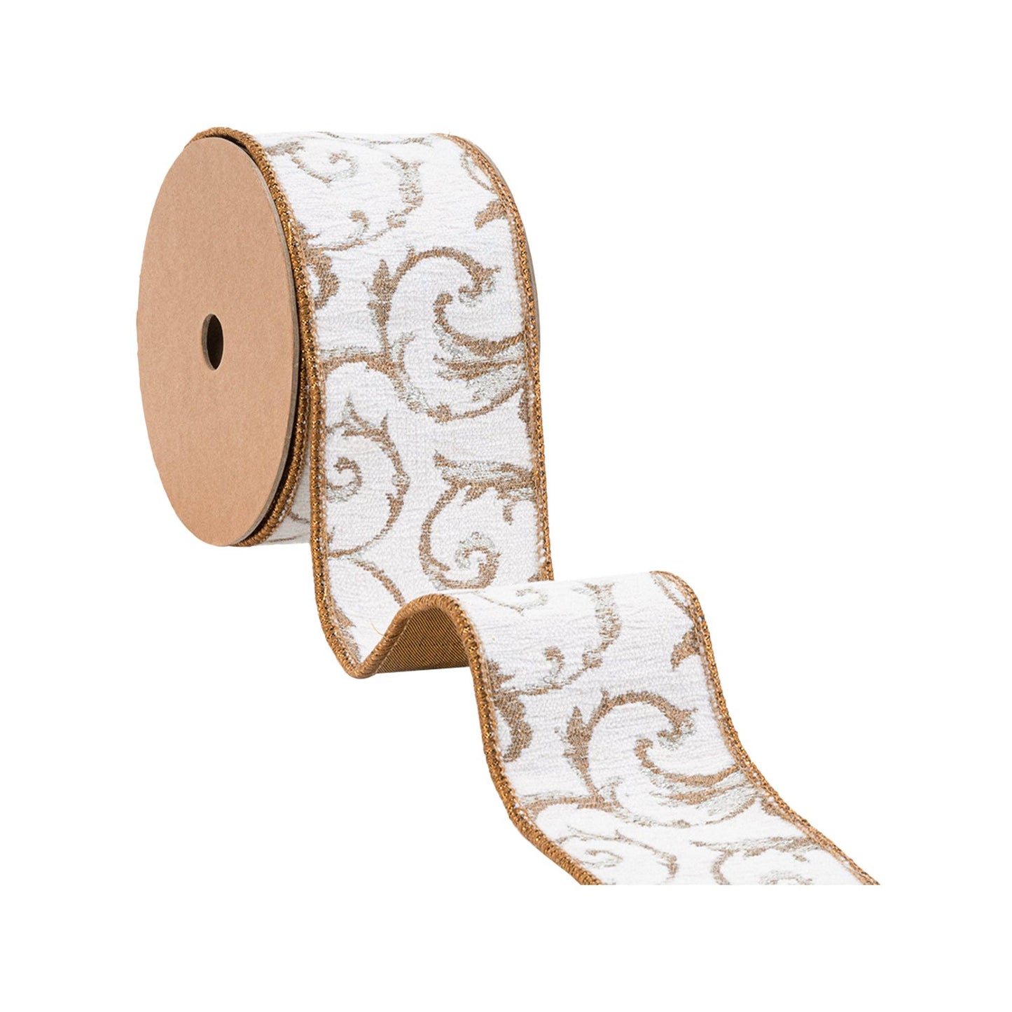 2 1/2" Metallic Scroll Jacquard Ribbon, Dupioni Backing 10yd