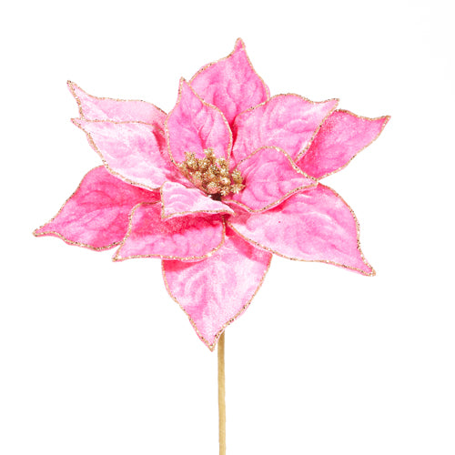 21" HOT PINK VELVET POINSETTIA STEM