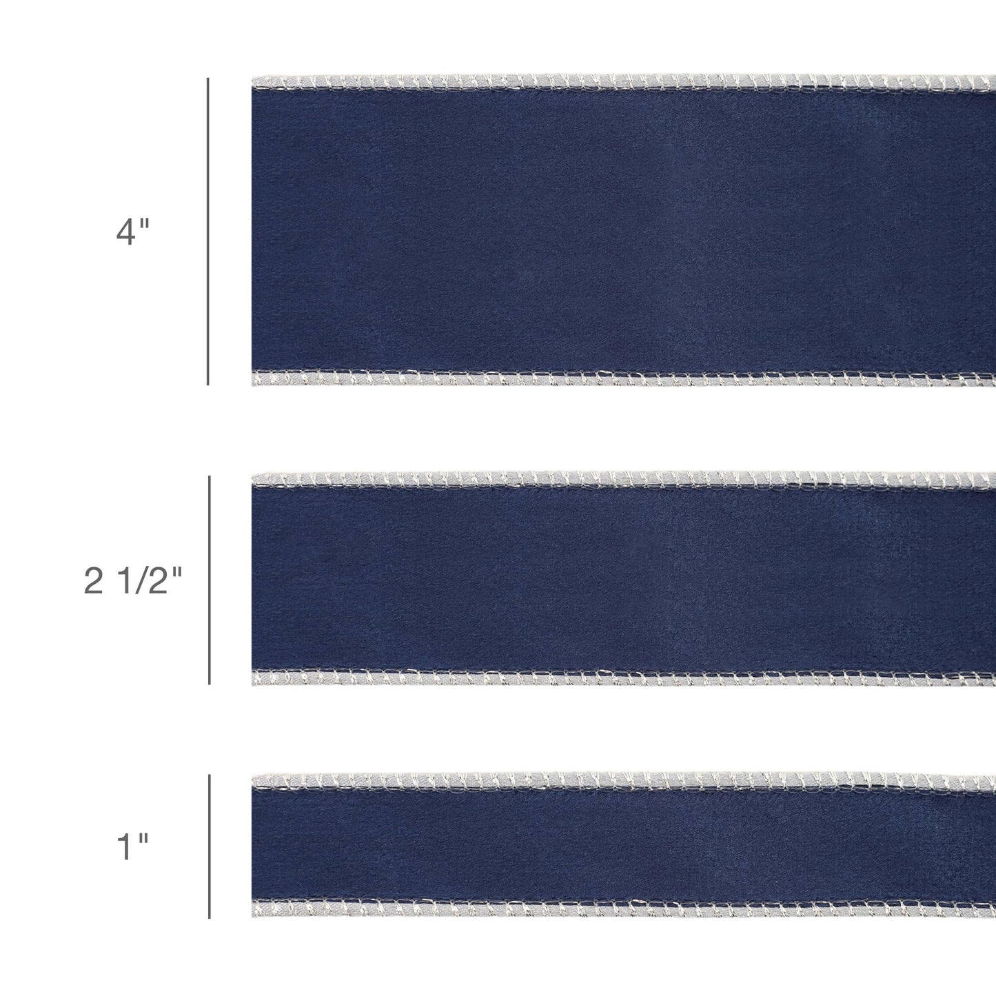 4" Reversible Classic Velvet Wired Ribbon, Navy/Silver, 10 Yard
