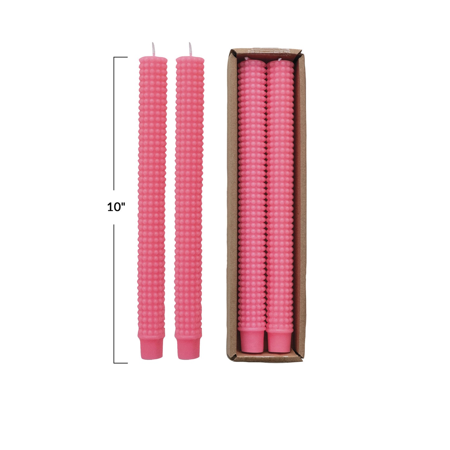 Pink Unscented Hobnail Taper Candles, Set of 2