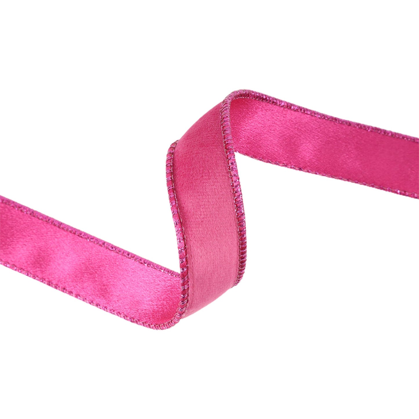 1" Reversible Classic Velvet Wired Ribbon | Hot Pink/Shimmer Pink | 10 Yard Roll
